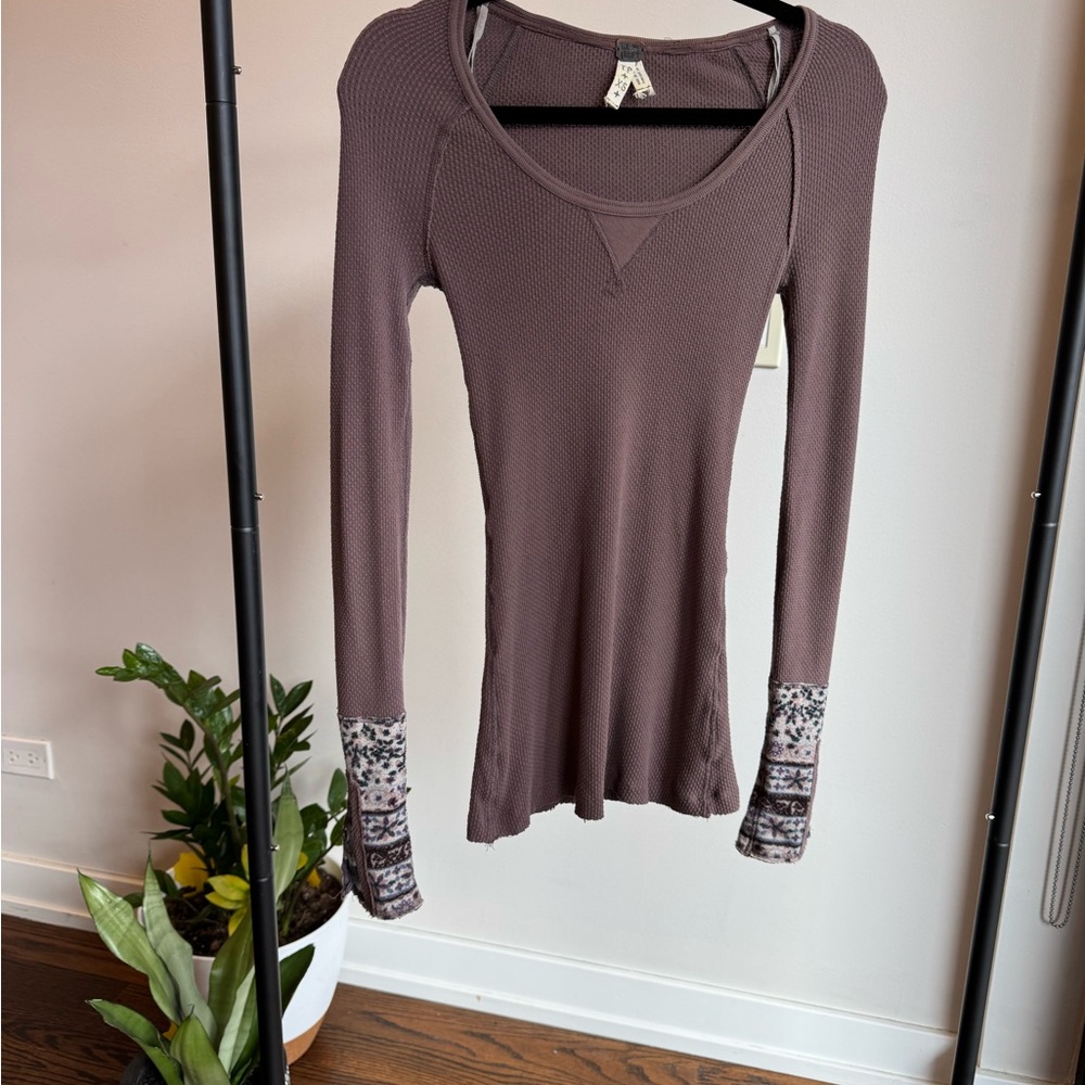 Free People Purple Long Sleeve Top with Patterned Cuffs